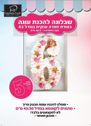 שבלונה מפלסטיק לעוגה בגודל A3 ספרה 5