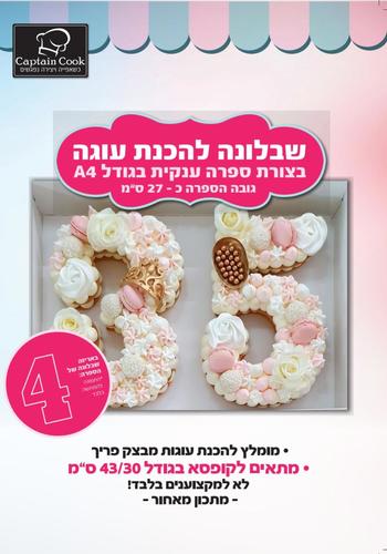 שבלונה מפלסטיק לעוגה בגודל A4 ספרה 4