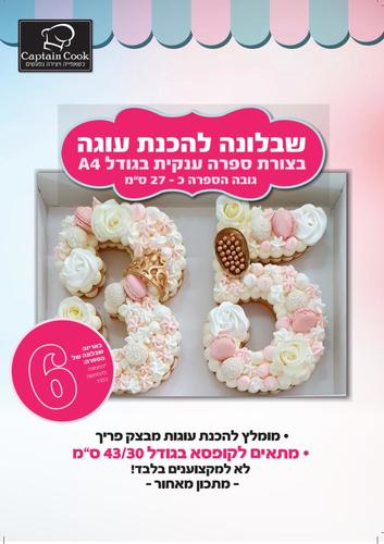שבלונה מפלסטיק לעוגה בגודל A4 ספרה 6