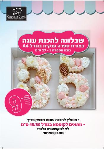 שבלונה מפלסטיק לעוגה בגודל A4 ספרה 9