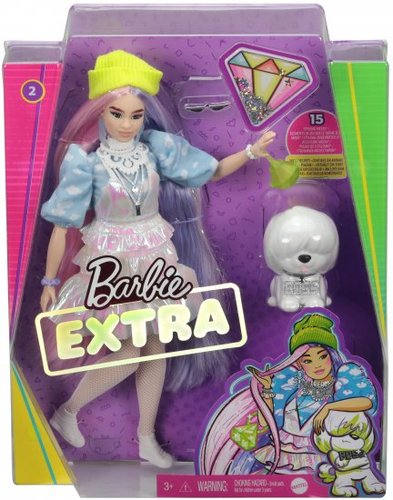 בובת ברבי מסדרת EXTRA - ברבי מבריקה ומנצנצת עם כלב