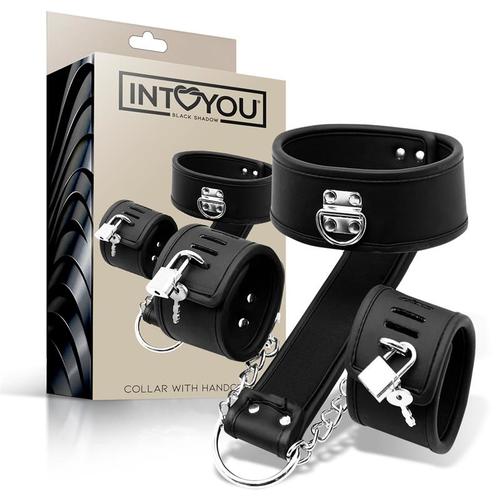 קולר דמוי עור טבעוני לצוואר עם סט אזיקים Intoyou - Collar and Hand Cuffs Set Vegan Leather