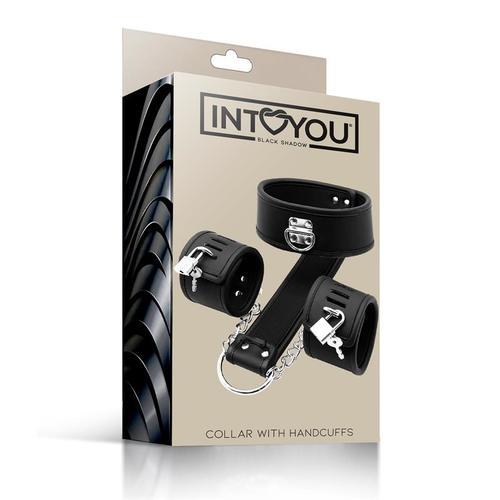 קולר דמוי עור טבעוני לצוואר עם סט אזיקים Intoyou - Collar and Hand Cuffs Set Vegan Leather