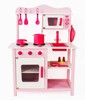 מטבח לילדים מעץ בצבע ורוד עם תנור, מיקרוגל, כיריים, כיור וברז, כלי מטבח ומאכלים - יובל