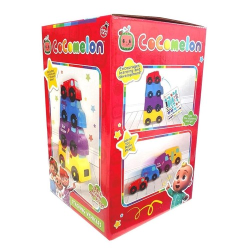 מגדל 4 מכוניות פלסטיק קוקומלון בצבעים וגדלים שונים עם דף מדבקות 