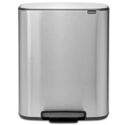 פח ברבנטיה למטבח 60 ליטר - Brabantia מוברש מתוך קולקציית פחי אשפה למטבח (מבט קדמי) - שילוב מושלם בין נוחות שימוש יומיומית לסטייל נקי