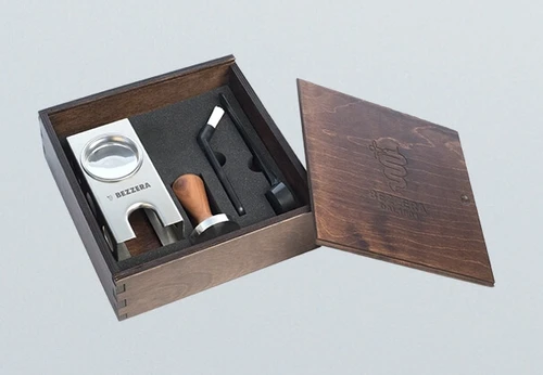 BARISTA WOODEN BOX W/TAMPER,BLIND FILTER,CLEANING BRUSH AND MEASURE