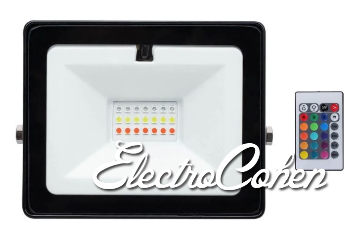 פנס הצפה שבתאי AC 10W מסגרת שחורה - אור בגוון צבעוני RGB עם שלט