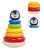 מגדל טבעות עץ עם 5 טבעות צבעוניות וראש פינגווין לעבודה על כישורים מוטורים של פעוטות