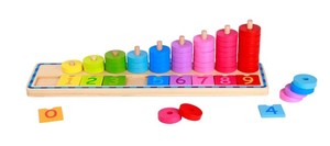 משחק ערימת מטבעות צבעוניים מעץ עם ספרות ללימוד מספרים וצבעים 