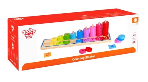 משחק ערימת מטבעות צבעוניים מעץ עם ספרות ללימוד מספרים וצבעים 