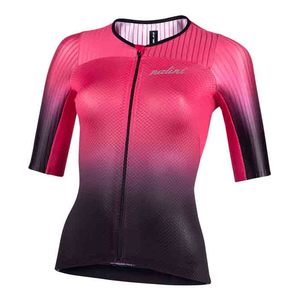 חולצת רכיבה נשים NEW LADY ERGO FIT JERSEY ורוד-שחור אירודינמית ארגונומית קומפרשיין