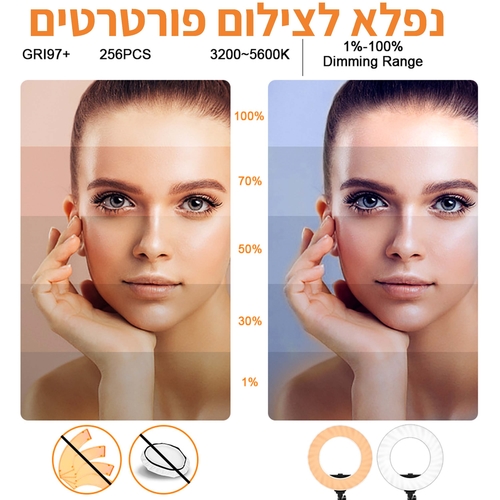 תאורת איפור רינג לייט GVM HD18S Bi-Color