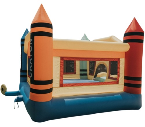 מתנפח גדול לחצר הבית עם ארבעה עמודי צבע, רשת היקפית ומגלשה, כולל מפוח ותיק אחסון - מגה צבעי פנדה