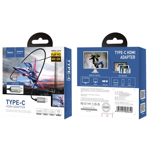 כבל תצוגה  Hoco UA13 Type-c to HDMI 4K  