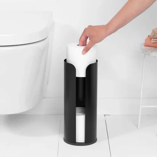 מתקן לגלילי נייר טואלט שחור מט Brabantia מתוך קולקציית מתקנים לנייר טואלט (מבט מקרוב) - קל לניקוי ותחזוקה לשמירה על מראה חדש ומבריק