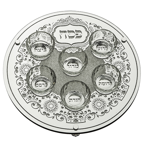 מגש פסח זכוכית מהודר עם 6 בומצים 36 ס