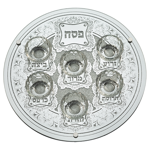 מגש פסח זכוכית מהודר עם 6 בומצים 40 ס