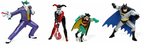 מארז 4 דמויות מתכת מיניאטוריות של DC באטמן, רובין, הג'וקר והארלי קווין