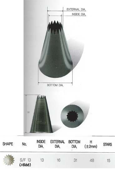 S/F13 S866 צנטר כוכב צרפתי 15 שיניים פתח 13ממ, נירוסטה