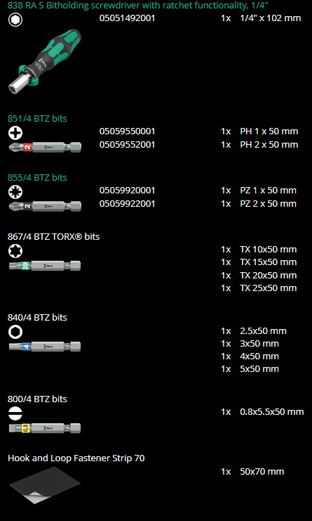 WERA 05051060001 Bit set Kraftform Compact 838 RA S Set