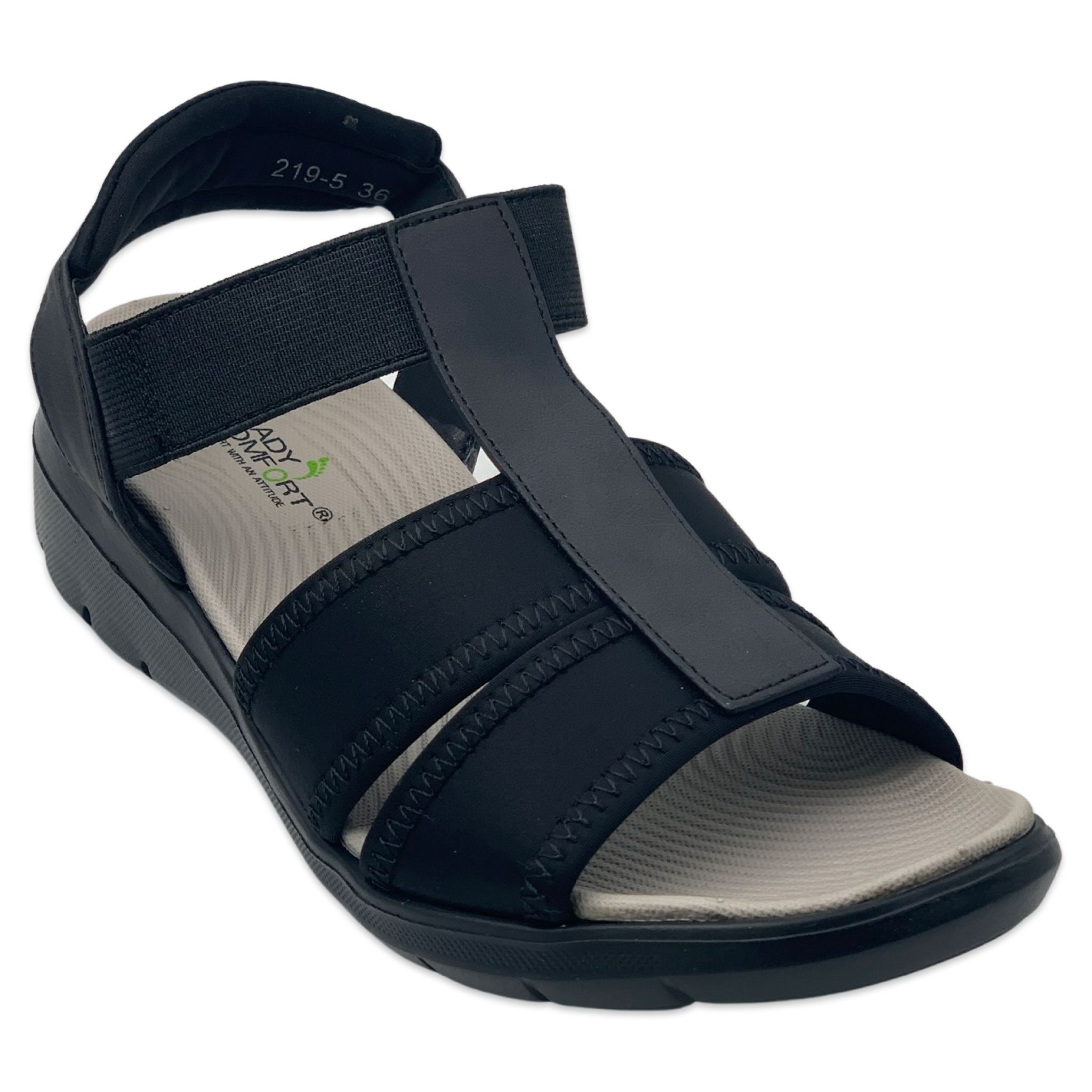 סנדלי נוחות מוצבות בצבע שחור חלק 36-42 דגם Lady Comfort 2195