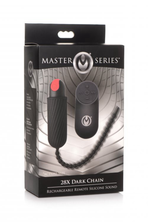 חוטר סאונדינג סיליקון רוטט לאיבר המין XR Brands - 7X Dark Chain Rechargeable Remote Silicone Sound