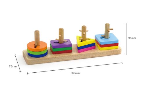 לוח השחלה ומבוך צורות גיאומטריות מעץ (ויגה)