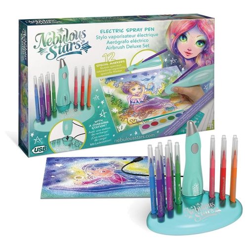 נבולוס - עט ספריי חשמלי נטען מרסס צבע מ-12 טושים מיוחדים המתחברים אליו 