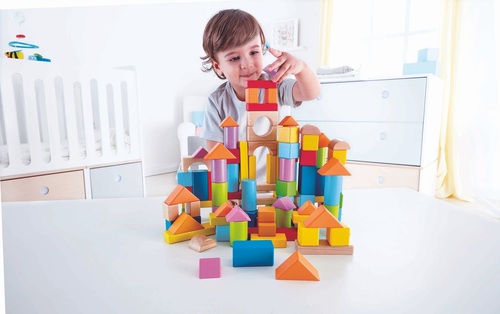 סט 101 קוביות עץ צבעוניות לבניה