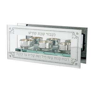 פמוט קריסטל מהודר לנרות שבת 3 קנים