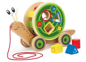 שבלול נגרר מעודד הליכה עם משחק התאמת צורות מעץ מלא 5 חלקים