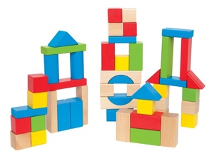 סט 50 קוביות עץ צבעוניות לבניה