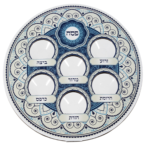 צלחת פסח קרטון עם פלסטיק גווני כחול 38 ס