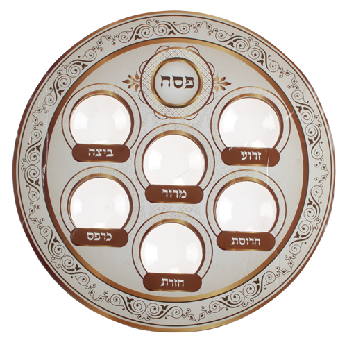 2303 צלחת זכוכית מהודרת לפסח עם פלקטה 40 ס"מ
