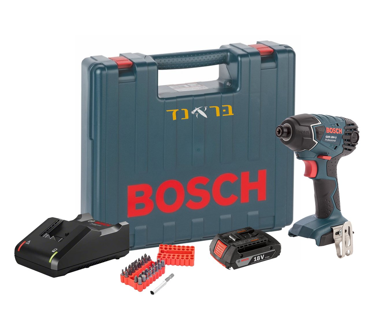 מברגה אימפקט 18V ׁ+ סוללה 1.5AH + סט ביטים 33 יח