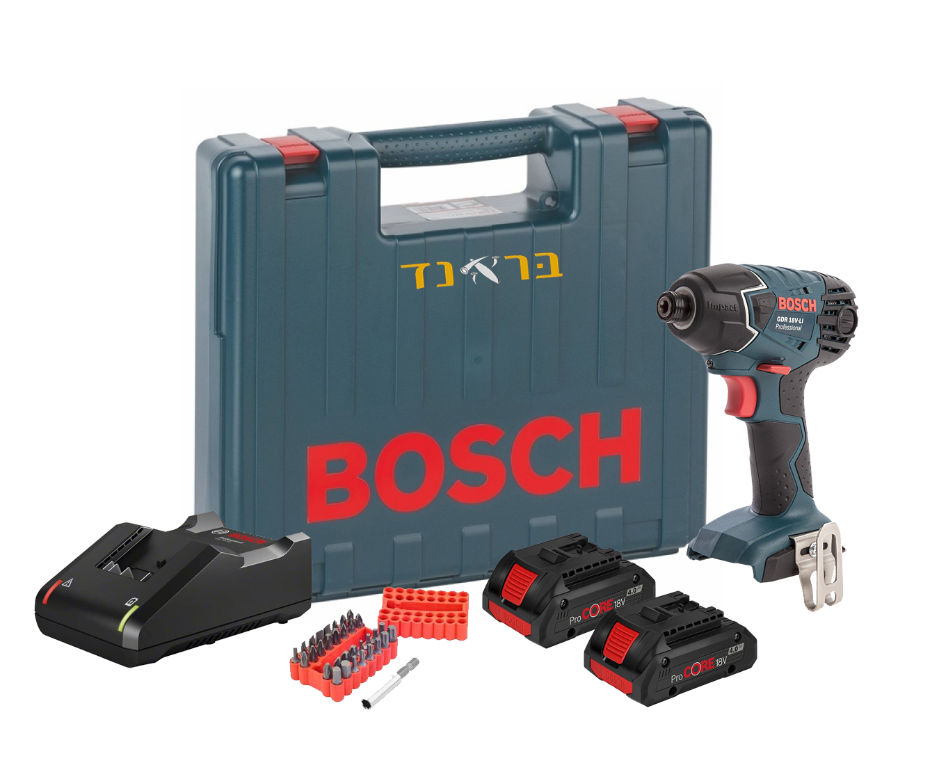 מברגה אימפקט 18V ׁ+ שתי סוללות 4.0AH + סט ביטים 33 יח