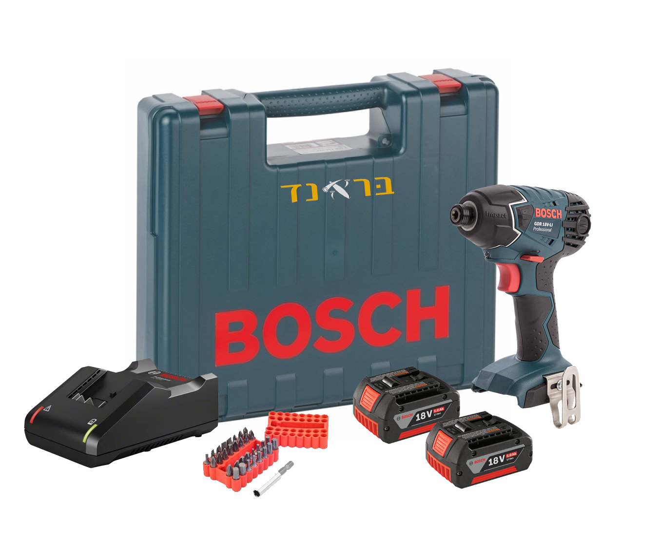 מברגה אימפקט 18V ׁ+ שתי סוללות 5.0AH + סט ביטים 33 יח
