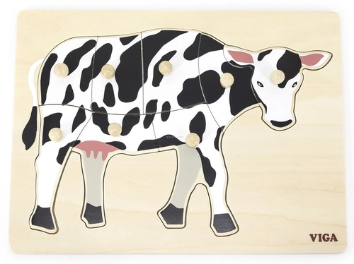 פאזל כפתורי עץ מונטסורי 8 חלקים - פרה