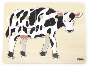 פאזל כפתורי עץ מונטסורי 8 חלקים - פרה