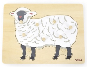 פאזל כפתורי עץ מונטסורי 8 חלקים - כבשה