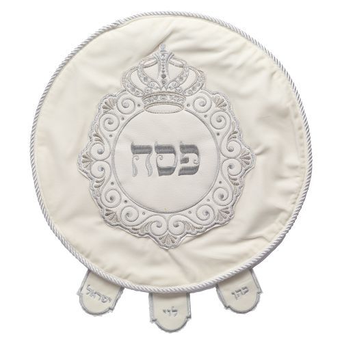 כיסוי פסח קטיפה לבנה עם ריקמה 