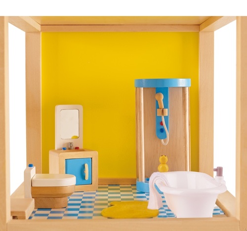 סט ריהוט לבית בובות מעץ מלא 7 חלקים - חדר אמבט