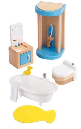 סט ריהוט לבית בובות מעץ מלא 7 חלקים - חדר אמבט