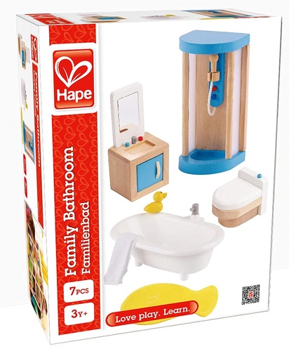 סט ריהוט לבית בובות מעץ מלא 7 חלקים - חדר אמבט