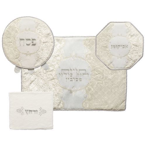 סט פסח מפואר משובץ באבנים 4 חלקים כיסוי פסח+אפיקומן+הסבה ומגבת