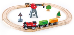 סט מסילות רכבת מטען + קטר חשמלי מעץ מלא 19 חלקים