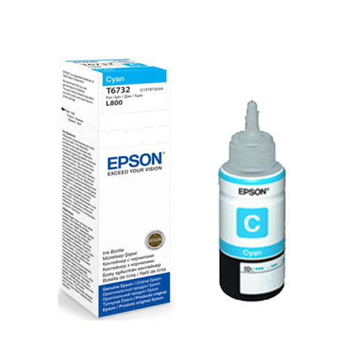בקבוקון דיו מקורי  צבע  ציאן כחול  T6732 EPSON אפסון C13T6732A