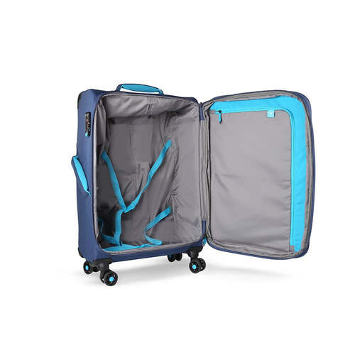 מזוודת טרולי גדולה 28 אינץ' בנפח 105 ליטר עם גלגלים וידית טלסקופית בצבע כחול-תכלת 