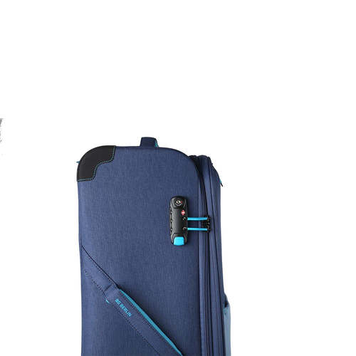 מזוודת טרולי גדולה 28 אינץ' בנפח 105 ליטר עם גלגלים וידית טלסקופית בצבע כחול-תכלת 
